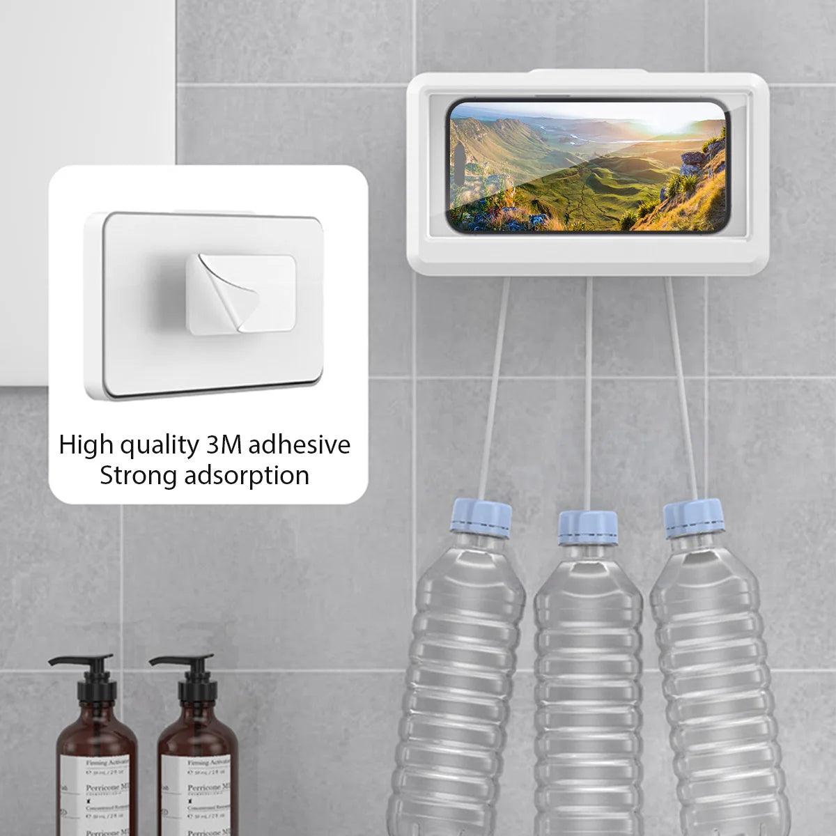 Bathroom Waterproof Phone Case Home Wall Holder Stand Box Self-adhesive Touch Screen Mobile Phone Cover Shower Sealing Storage